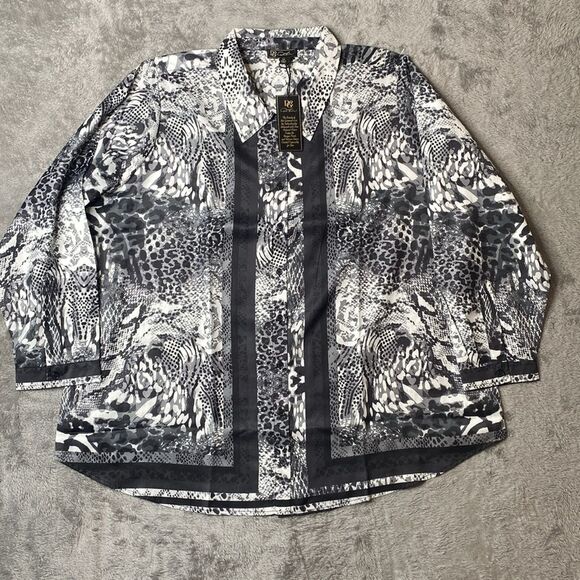 Diane Gilman DG2 Charmeuse Animal Print Plus Size Blouse 3XL - Picture 1 of 7